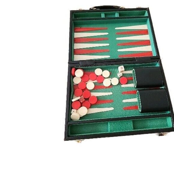 Vintage Briefcase Backgammon Game Set Board Game Chips Back Gammon Vtg Snap Case - Picture 1 of 9